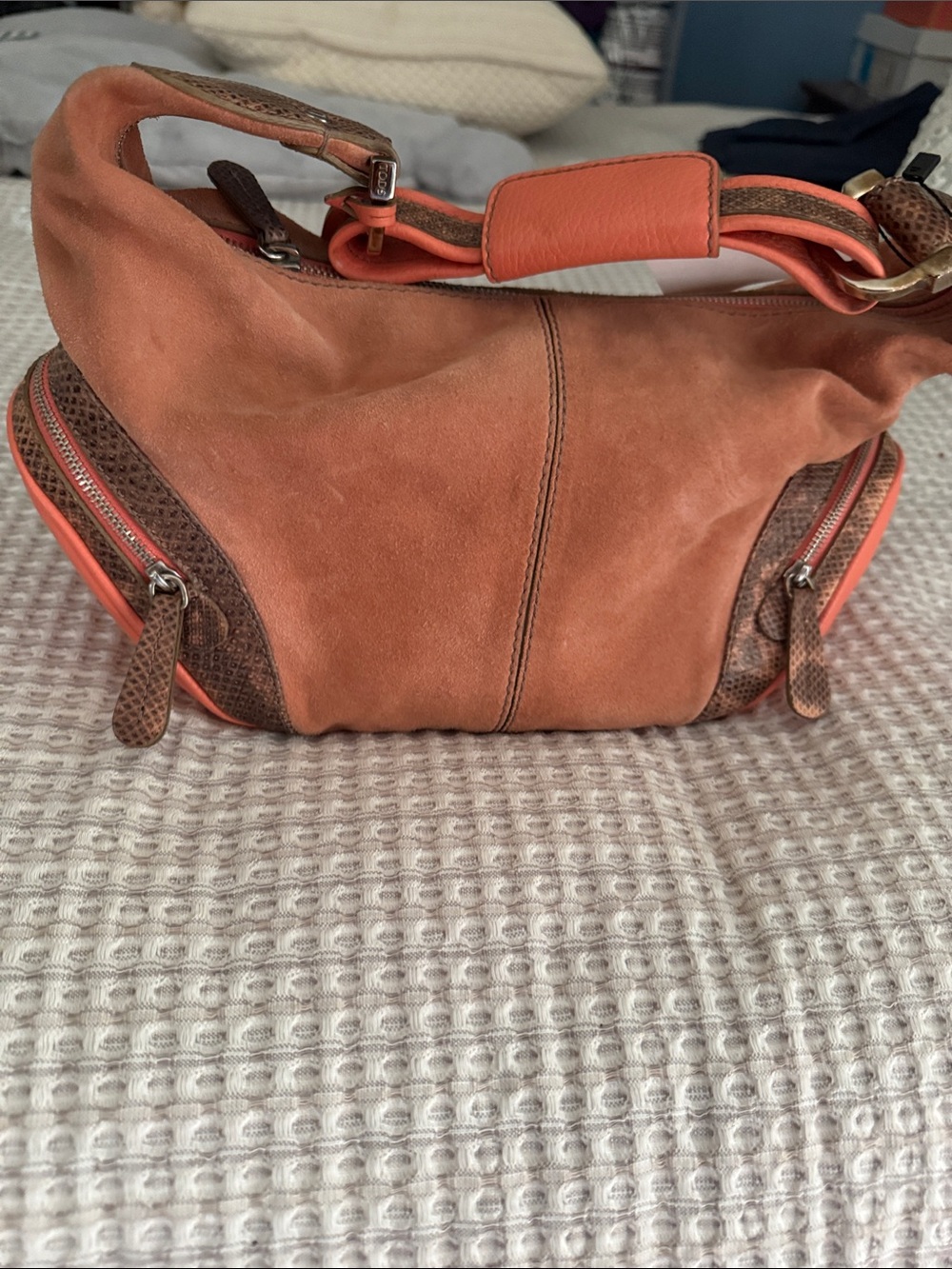 Tod's Burnt Orange Suede Shoulder Hobo with Brown Trim - Picture 1 of 13